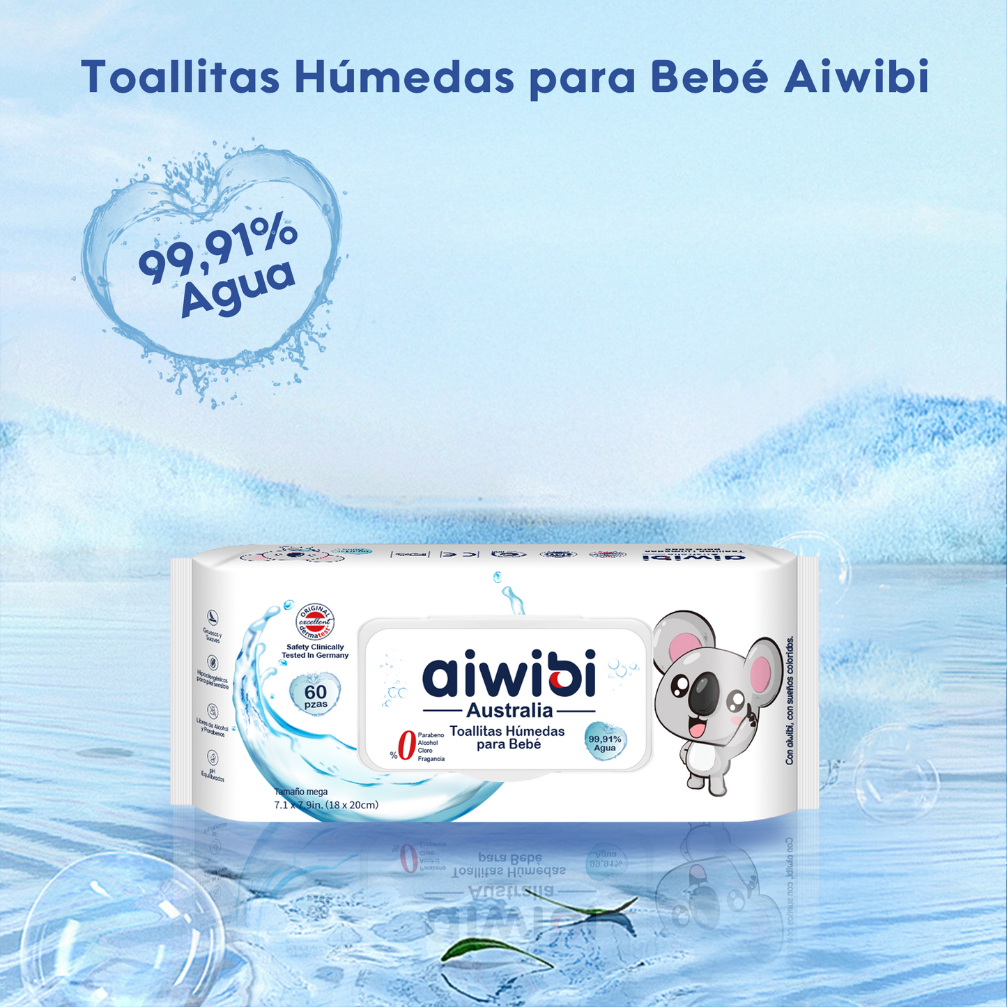 Toallitas Húmedas para Bebé Cuidado Premium con 99.91% Agua Pura 60Pcs