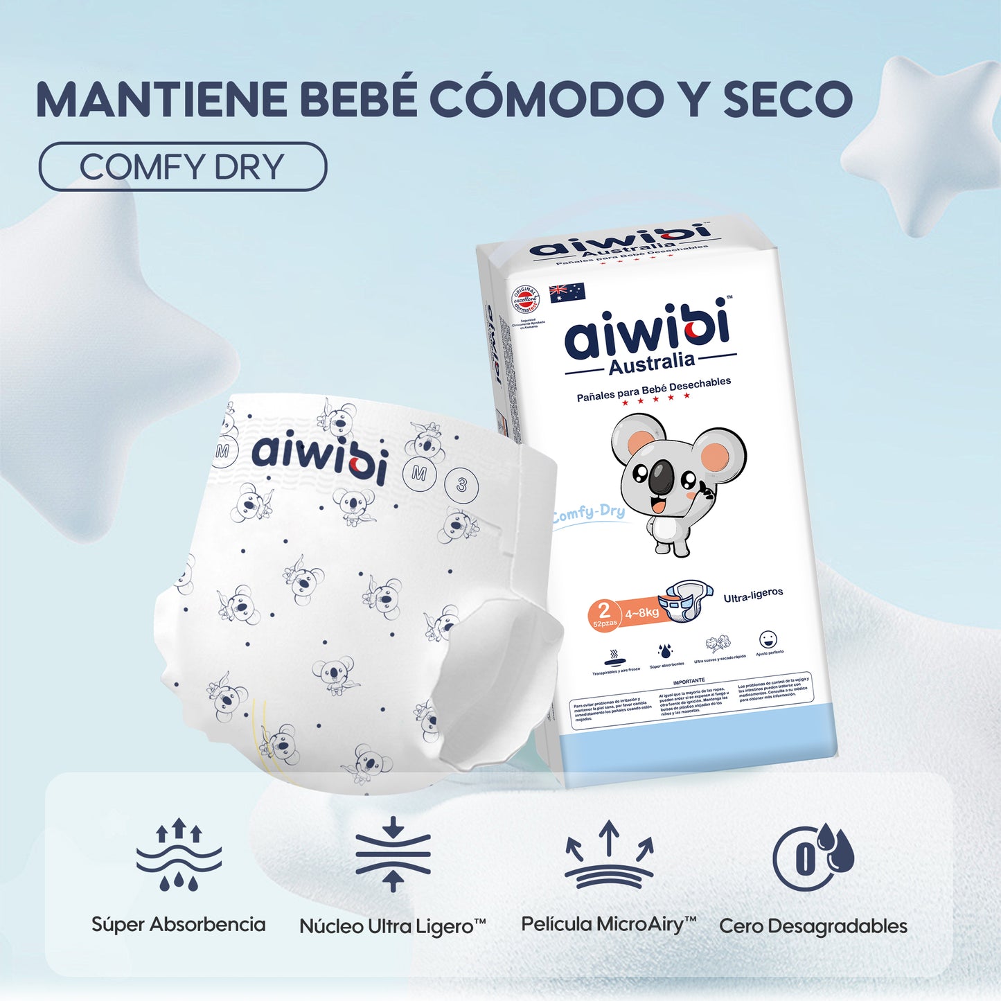 Pañales para Bebé Serie Comodidad Seca Desechables Ultra Ligeros