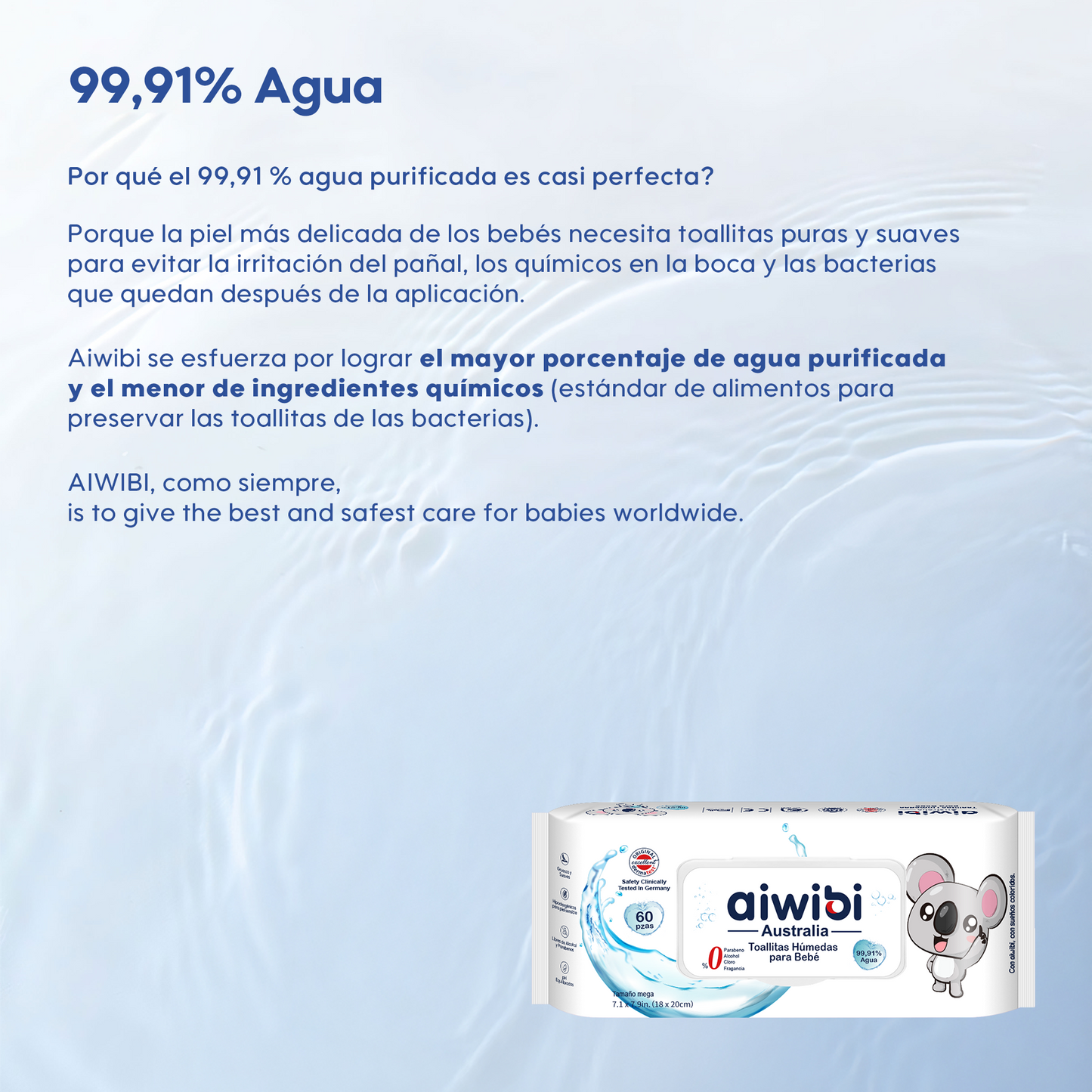 Toallitas Húmedas para Bebé Cuidado Premium con 99.91% Agua Pura 60Pcs