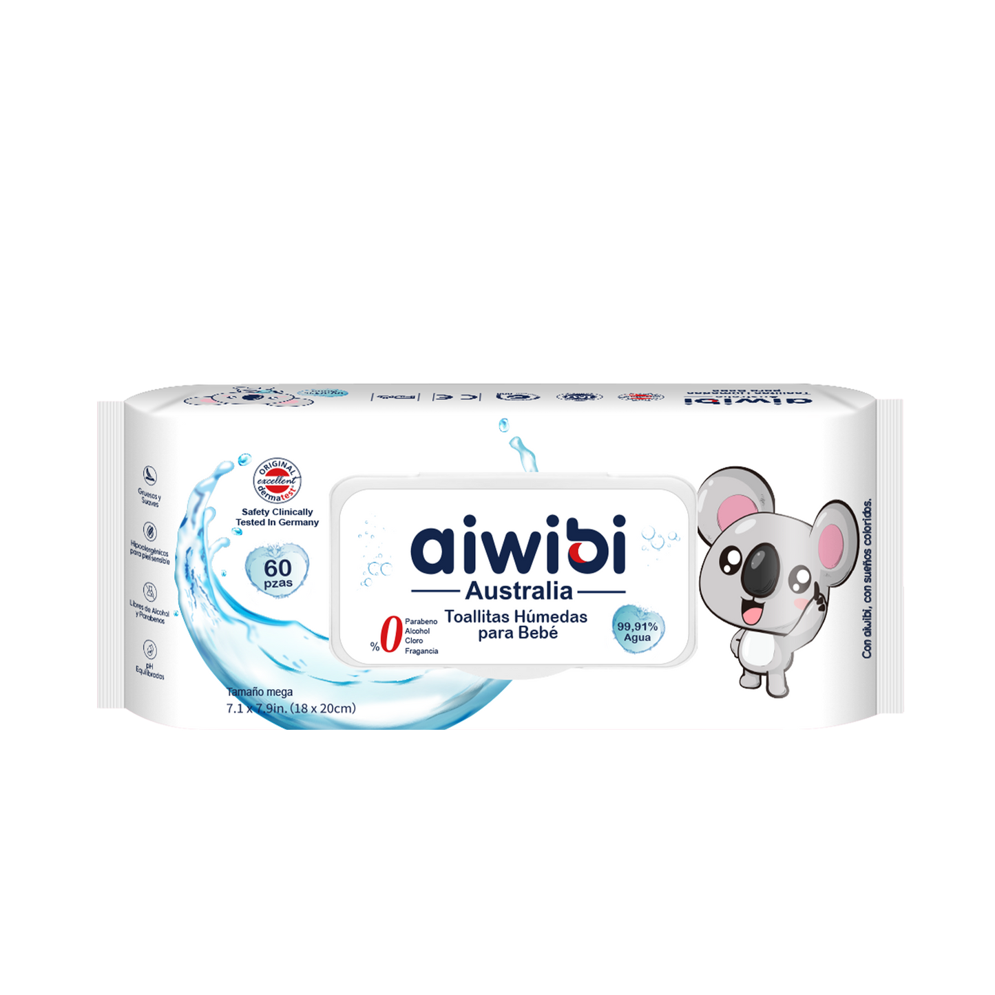Toallitas Húmedas para Bebé Cuidado Premium con 99.91% Agua Pura 60Pcs