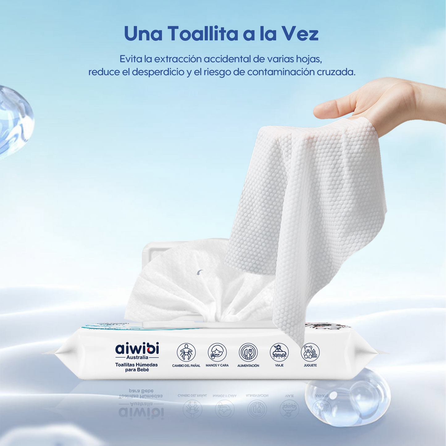 Toallitas Húmedas para Bebé Cuidado Premium con 99.91% Agua Pura 60Pcs