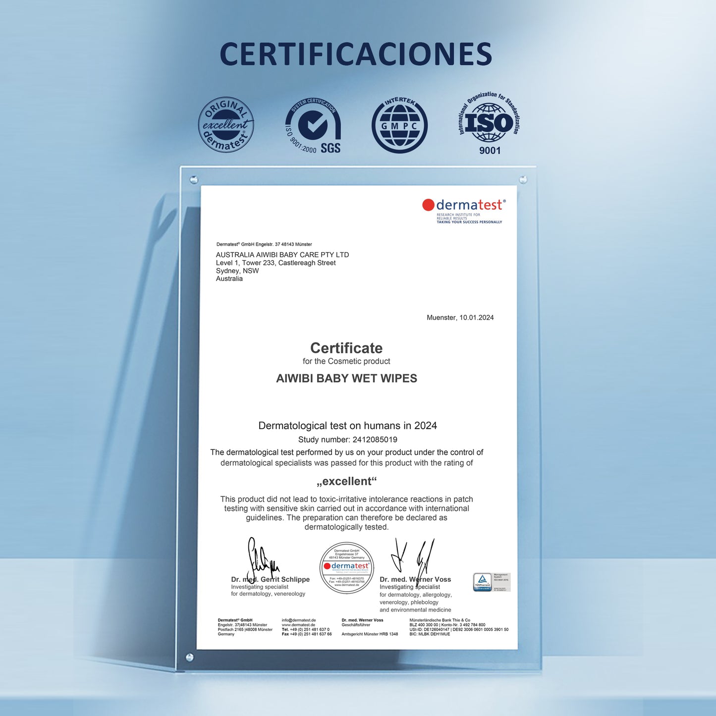 Aiwibi Toallitas Dermatest Certificado de Conformidad