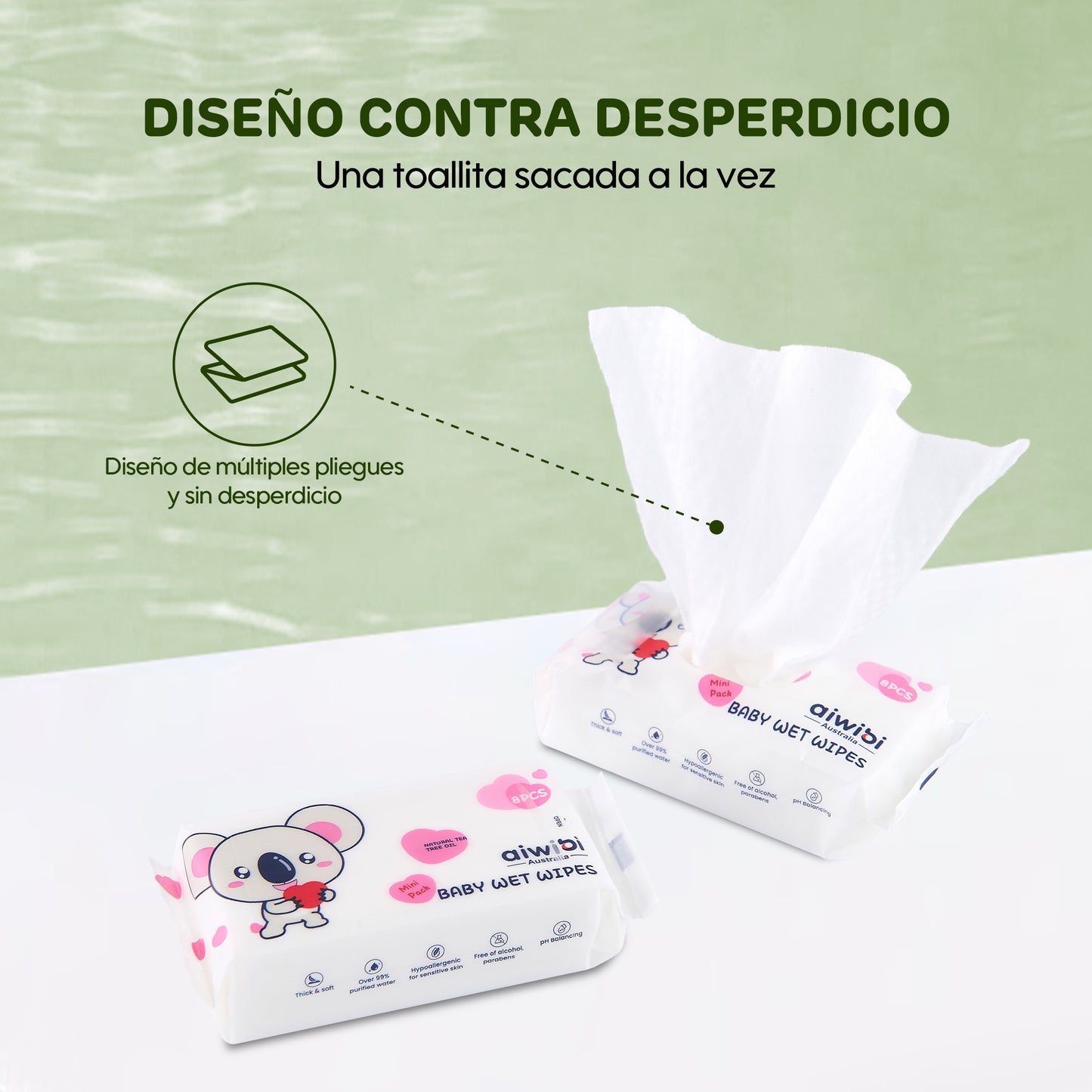 Diseño sutil que facilita la extracción de las toallitas