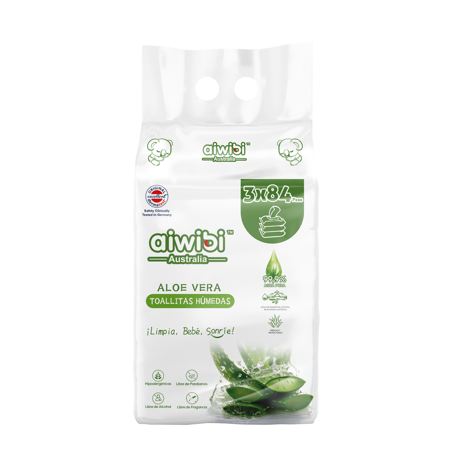 Envase de toallitas frescas para bebés con sabor a aloe-vera