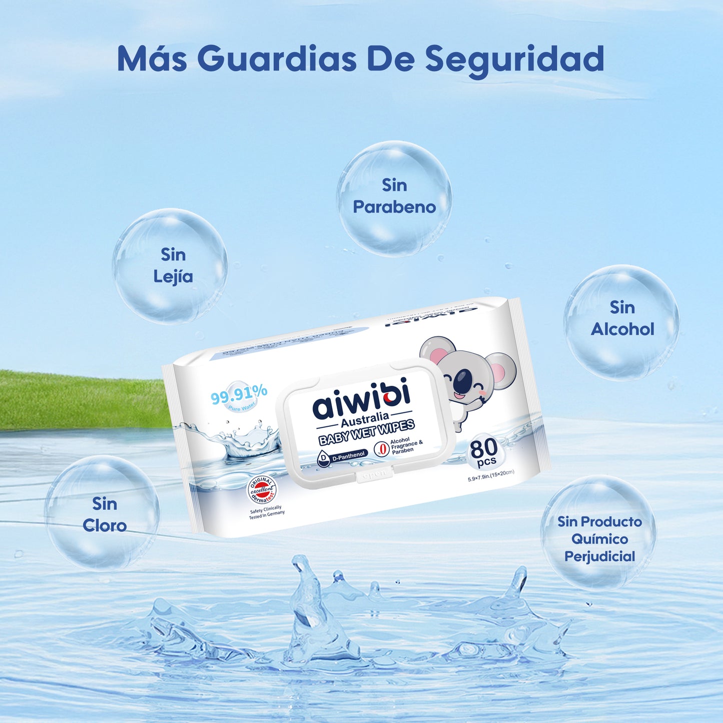 Toallitas con 99,91% Agua Pura y D-Pantenol