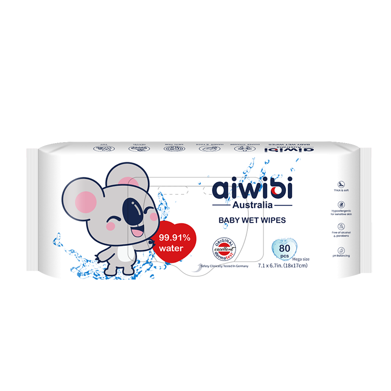 Aiwibi Toallitas Húmedas para Bebé Cuidado Premium con 99.91% Agua Pura 80Pcs.