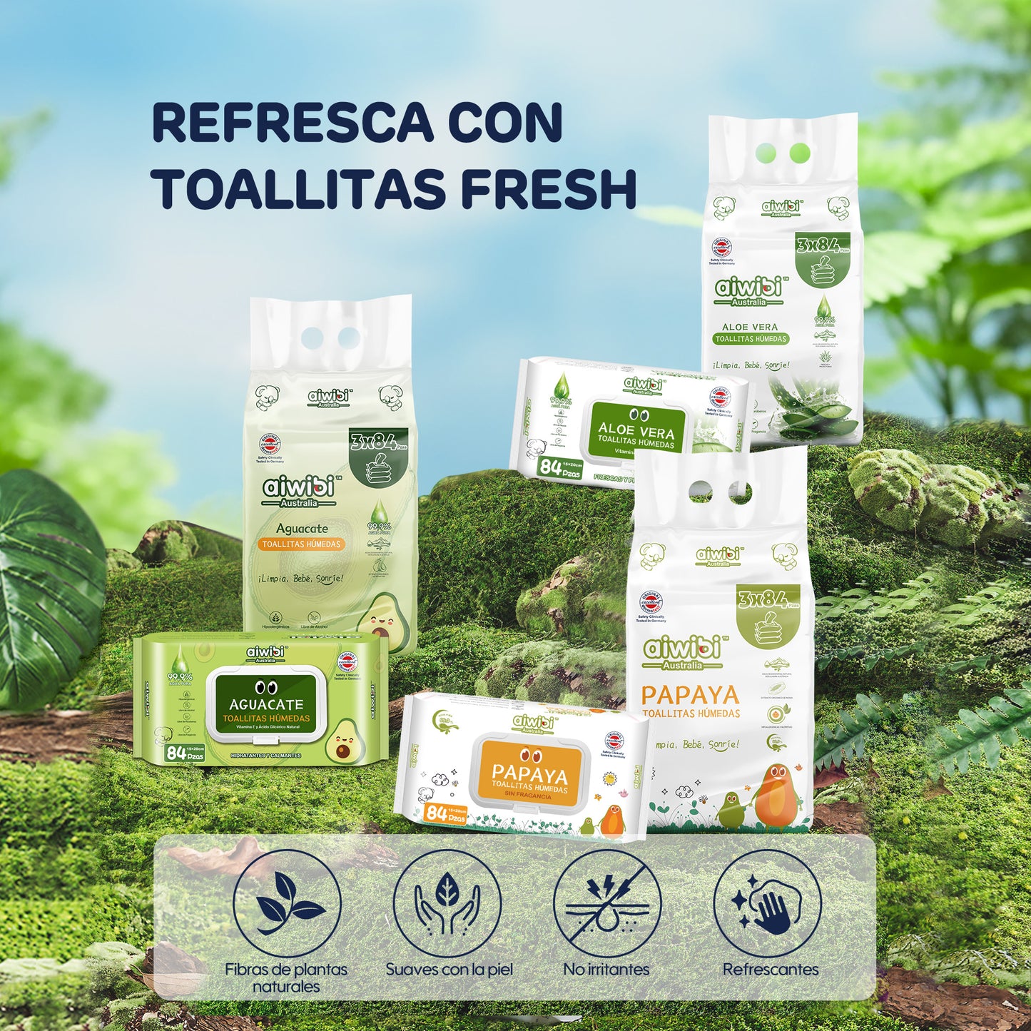Las toallitas húmedas Aiwibi Serie Fresco limpian suavemente su piel.