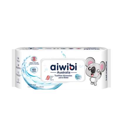 Toallitas Húmedas para Bebé Cuidado Premium con 99.91% Agua Pura 60Pcs