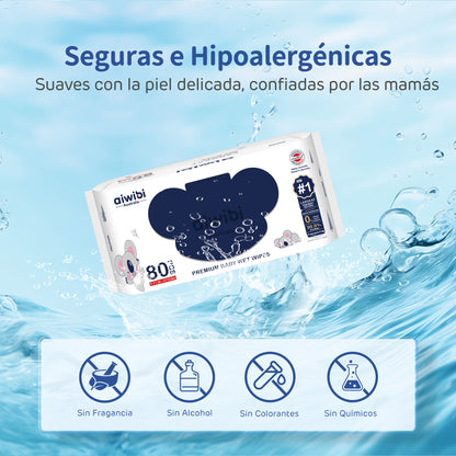 Toallitas Húmedas Premium para Bebé con el Grosor Nº1 80Pcs