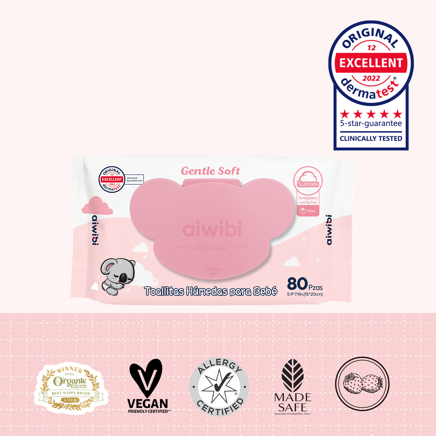 Toallitas Piel Sensible Gentle Soft Tapa Koala Aroma Fresa
