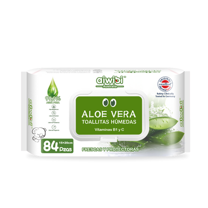 Toallitas húmedas frescas con sabor a aloe vera envueltas individualmente