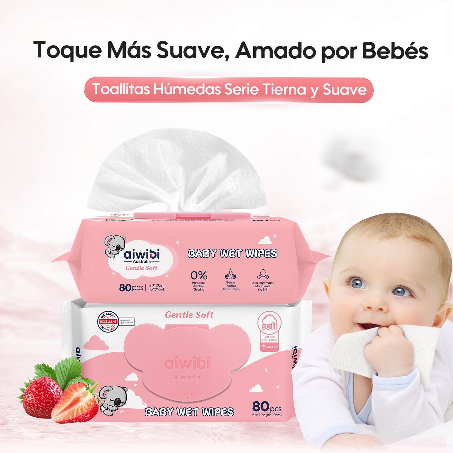 Toallitas Piel Sensible Gentle Soft Tapa Koala Aroma Fresa