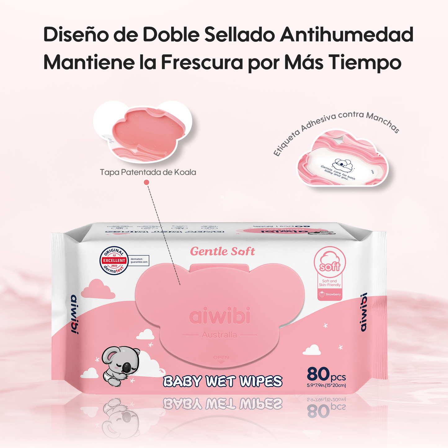 Toallitas Piel Sensible Gentle Soft Tapa Koala Aroma Fresa