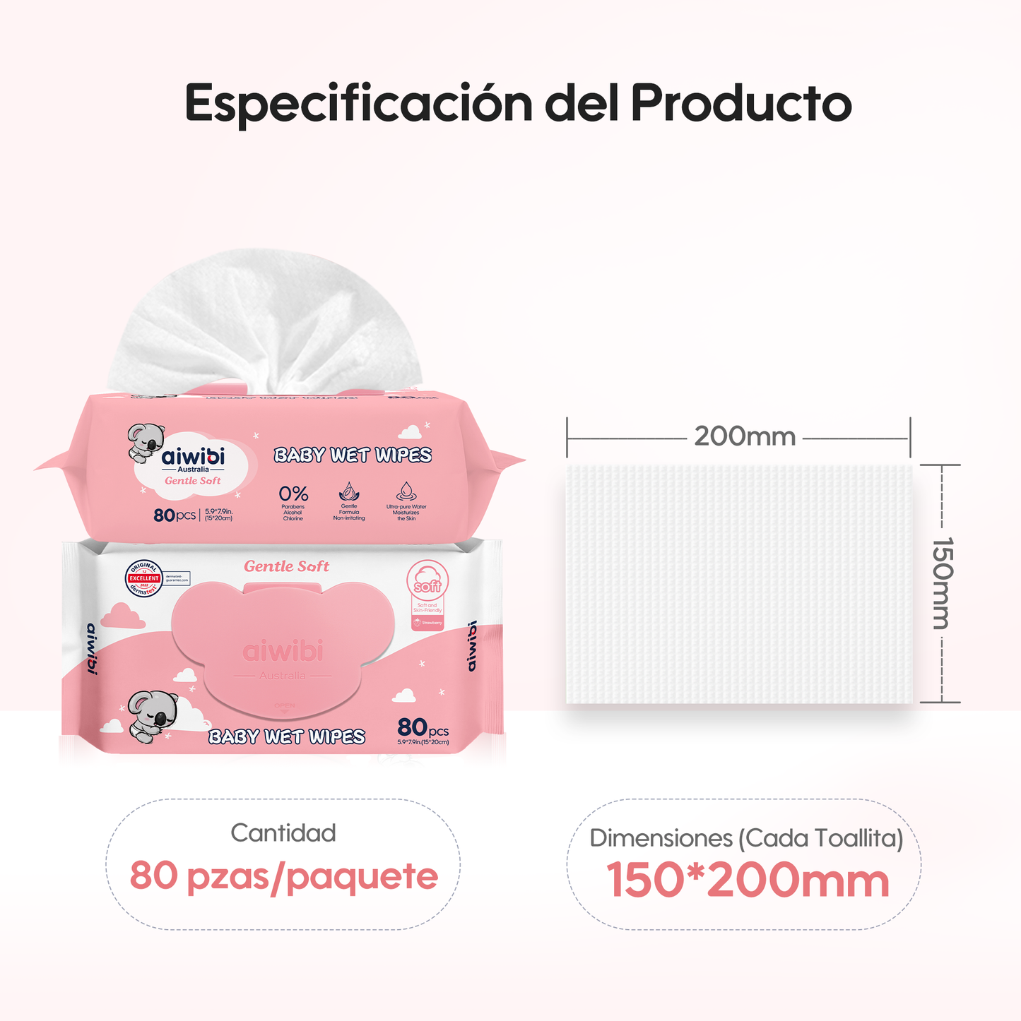 Toallitas Piel Sensible Gentle Soft Tapa Koala Aroma Fresa