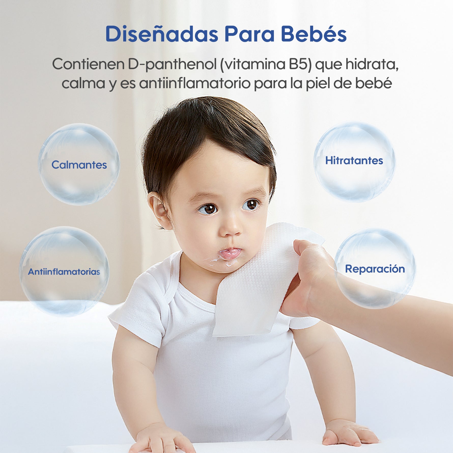 Toallitas húmedas para una limpieza suave y efectiva de la piel del bebé.