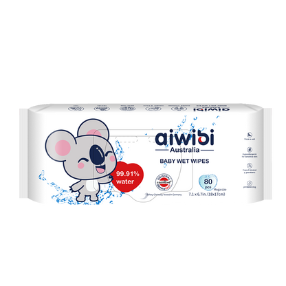 Aiwibi Toallitas Húmedas para Bebé Cuidado Premium con 99.91% Agua Pura 80Pcs.
